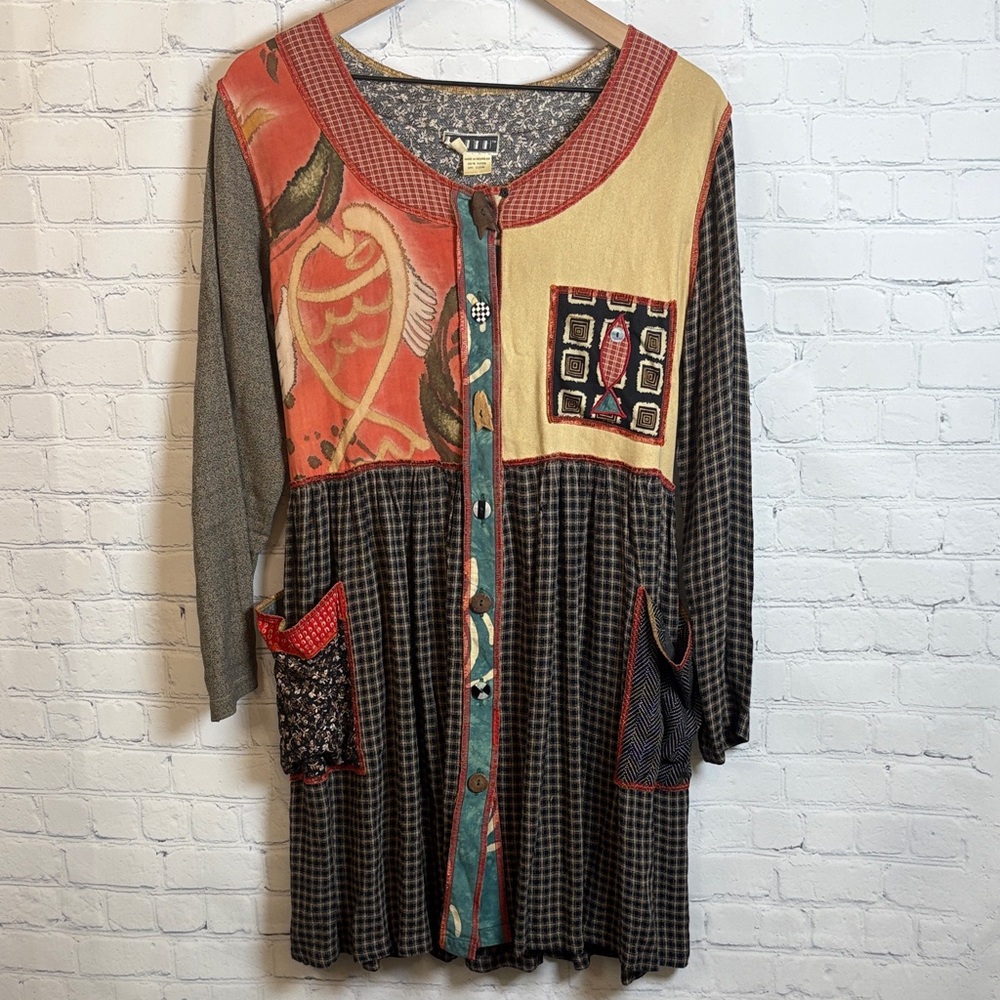 FAITH Vintage Artsy Hippie Festival Dress Mix Print Patchwork size small